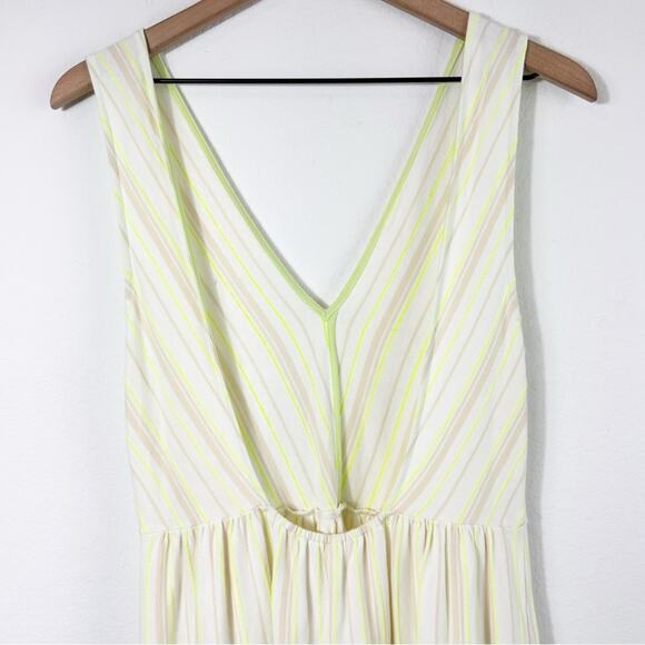 ANTHROPOLOGIE STRIPED TIERED MAXI NEUTRALS NEON GREEN WOME DRESS SIZE SMALL - Picture 5 of 11